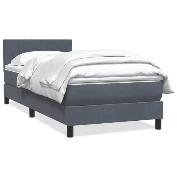 Pat box spring cu saltea, gri închis, 90×220 cm, catifea