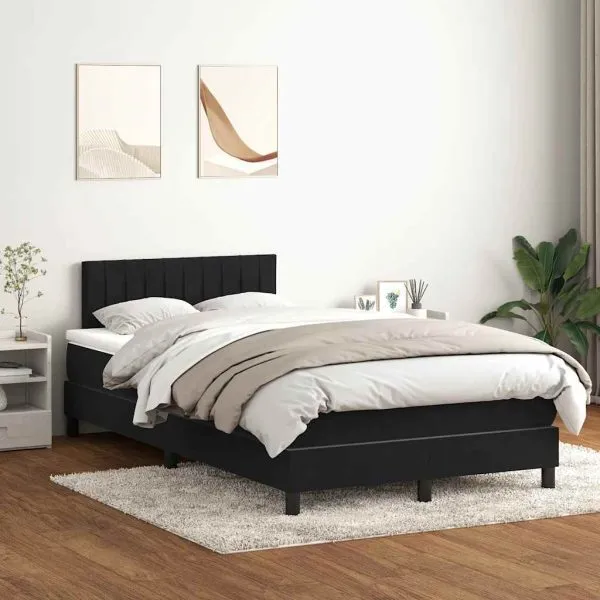 Pat box spring cu saltea, negru, 120×220 cm, catifea