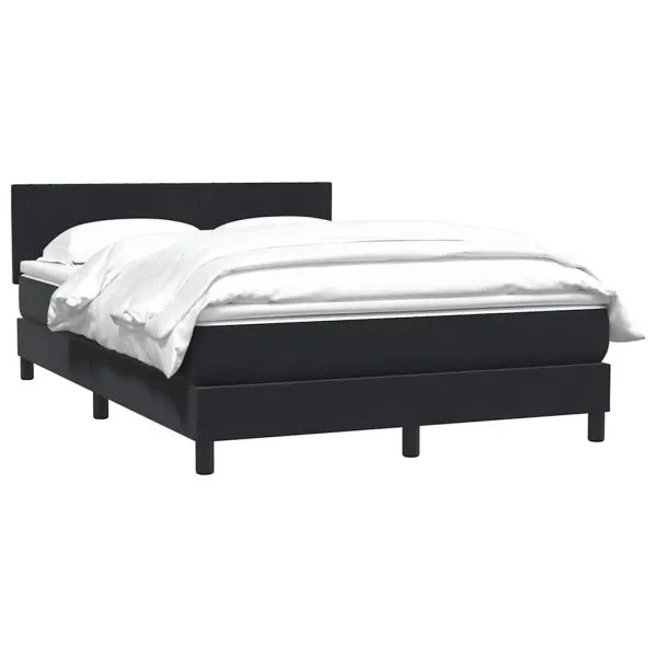 Pat box spring cu saltea, negru, 140×220 cm, catifea