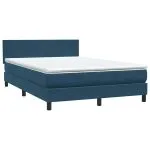 Pat box spring cu saltea, albastru închis, 140×220 cm, catifea