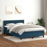 Pat box spring cu saltea, albastru închis, 140×220 cm, catifea