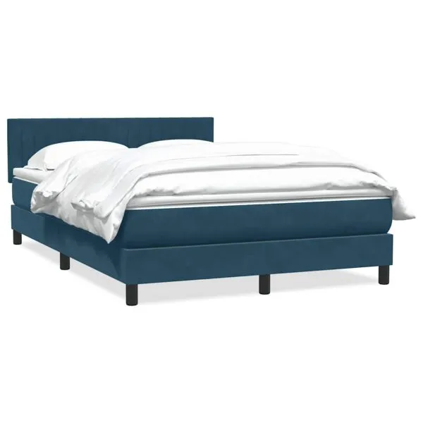 Pat box spring cu saltea, albastru închis, 140×220 cm, catifea
