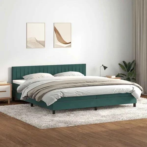 Pat box spring cu saltea, verde închis, 180×220 cm, catifea