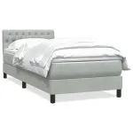 Pat box spring cu saltea, gri deschis, 90×210 cm, catifea