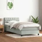 Pat box spring cu saltea, gri deschis, 90×210 cm, catifea