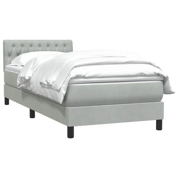 Pat box spring cu saltea, gri deschis, 100×210 cm, catifea