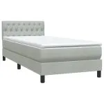 Pat box spring cu saltea, gri deschis, 100×210 cm, catifea