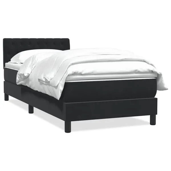 Pat box spring cu saltea, negru, 100×210 cm, catifea