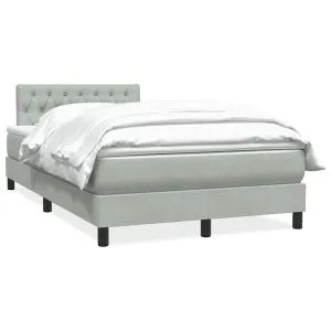 Pat continental cu saltea, gri deschis, 120×210 cm, catifea