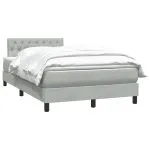 Pat continental cu saltea, gri deschis, 120×210 cm, catifea