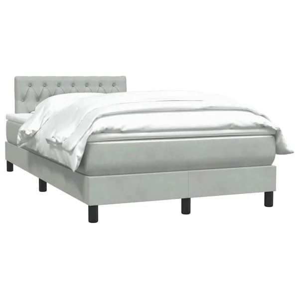 Pat continental cu saltea, gri deschis, 120×210 cm, catifea
