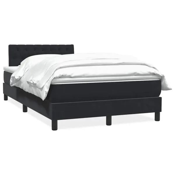 Pat box spring cu saltea, negru, 120×210 cm, catifea
