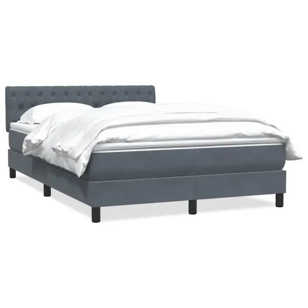 Pat box spring cu saltea, gri închis, 140×210 cm, catifea