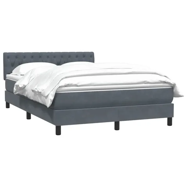 Pat box spring cu saltea, gri închis, 140×210 cm, catifea