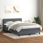 Pat box spring cu saltea, gri închis, 140×210 cm, catifea