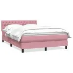 Pat box spring cu saltea, roz, 140×210 cm, catifea