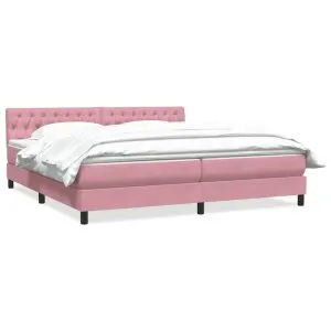 Pat box spring cu saltea, roz, 180×210 cm, catifea