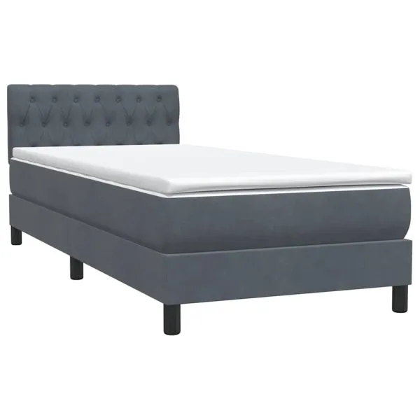 Pat box spring cu saltea, gri închis, 90×220 cm, catifea