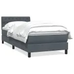 Pat box spring cu saltea, gri închis, 90×220 cm, catifea