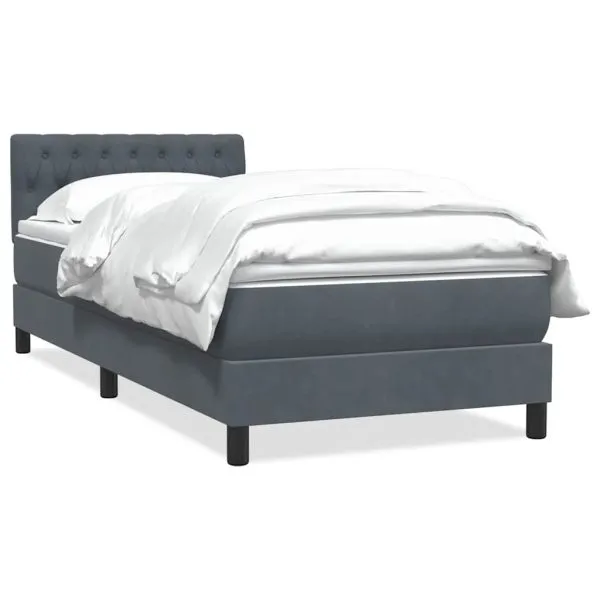 Pat box spring cu saltea, gri închis, 90×220 cm, catifea