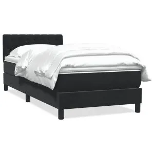 Pat box spring cu saltea, negru, 100×220 cm, catifea