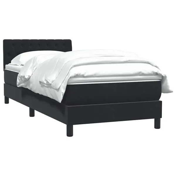 Pat box spring cu saltea, negru, 100×220 cm, catifea