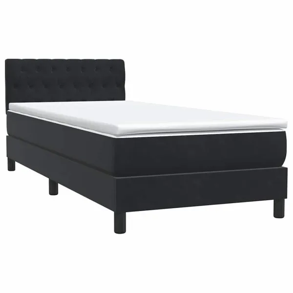 Pat box spring cu saltea, negru, 100×220 cm, catifea