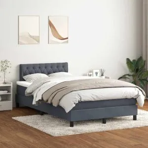 Pat box spring cu saltea, gri închis, 120×220 cm, catifea