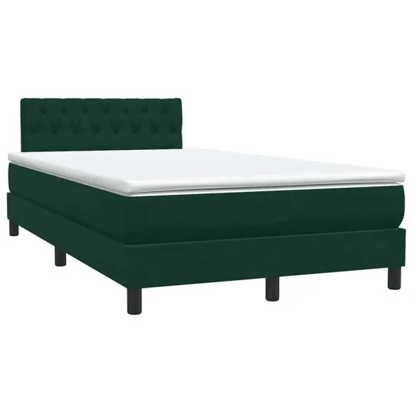 Pat box spring cu saltea, verde închis, 120×220 cm, catifea