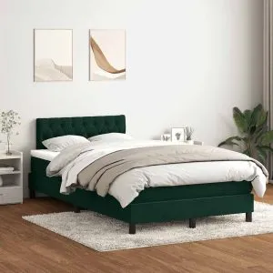 Pat box spring cu saltea, verde închis, 120×220 cm, catifea