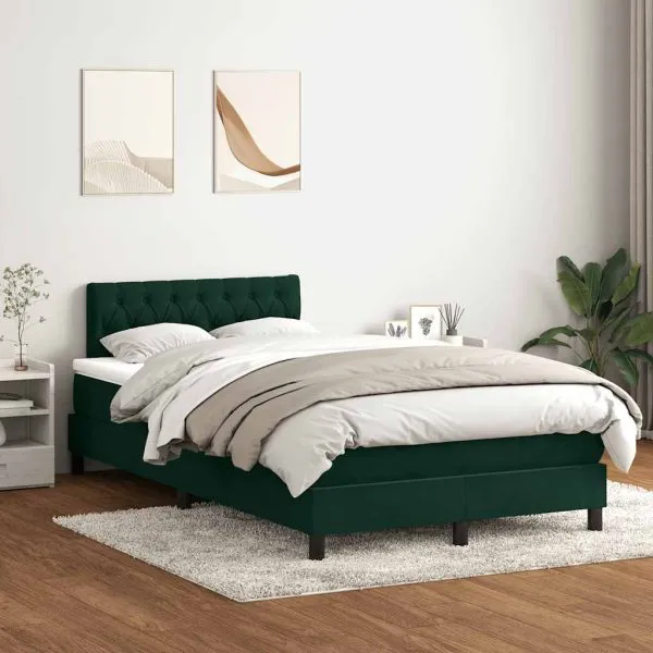 Pat box spring cu saltea, verde închis, 120×220 cm, catifea