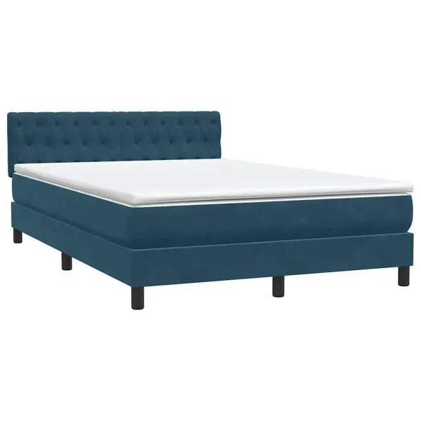 Pat box spring cu saltea, albastru închis, 140×220 cm, catifea