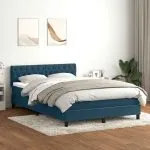 Pat box spring cu saltea, albastru închis, 140×220 cm, catifea