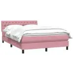 Pat box spring cu saltea, roz, 160×220 cm, catifea