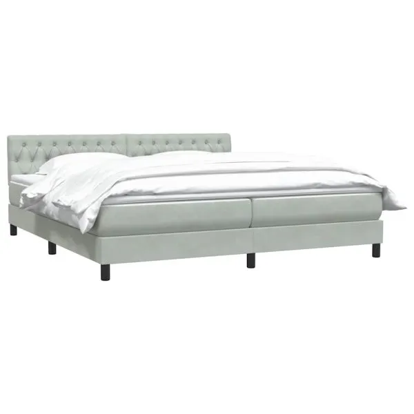 Pat cu arcuri cu saltea gri deschis 200×220 cm catifea