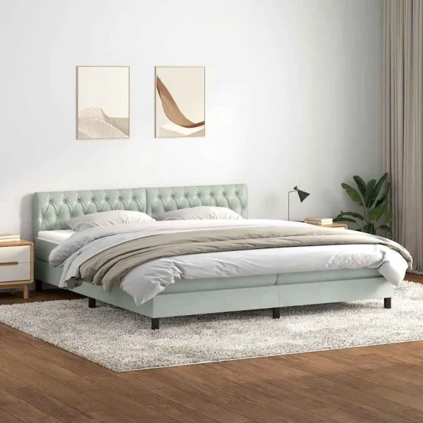 Pat cu arcuri cu saltea gri deschis 200×220 cm catifea