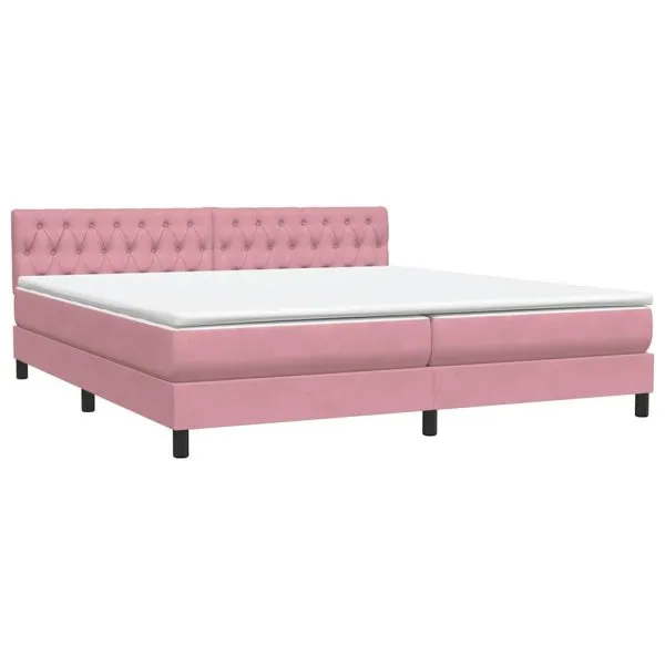 Pat box spring cu saltea, roz, 200×220 cm, catifea
