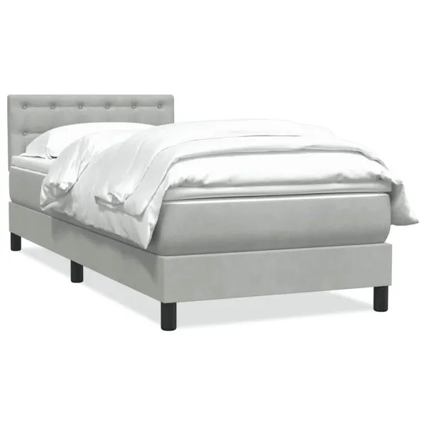 Pat box spring cu saltea, gri deschis, 90×210 cm, catifea