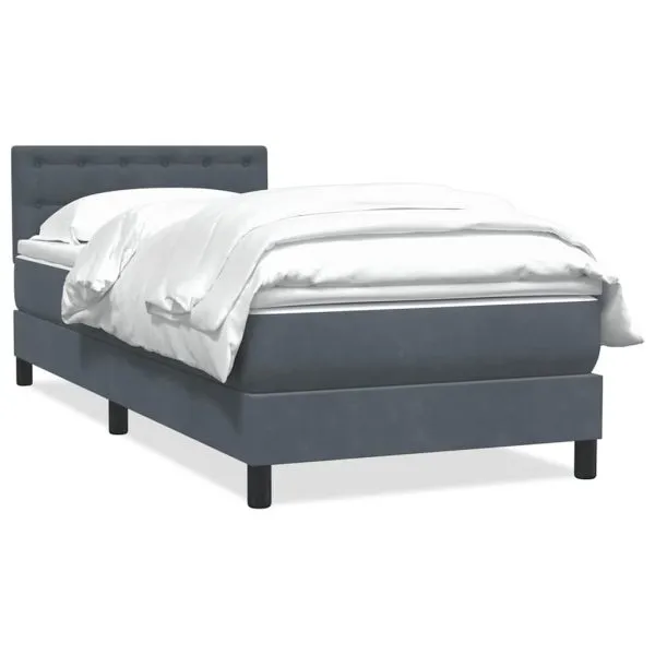 Pat box spring cu saltea, gri închis, 100×210 cm, catifea
