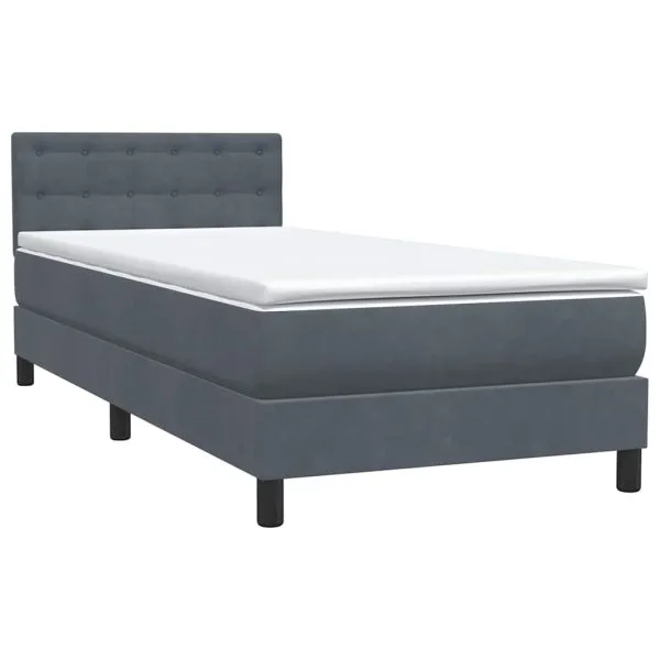 Pat box spring cu saltea, gri închis, 100×210 cm, catifea