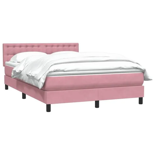 Pat box spring cu saltea, roz, 160×210 cm, catifea