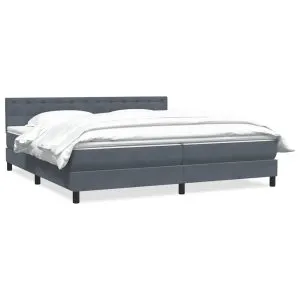Pat box spring cu saltea, gri închis, 180×210 cm, catifea