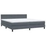 Pat box spring cu saltea, gri închis, 180×210 cm, catifea