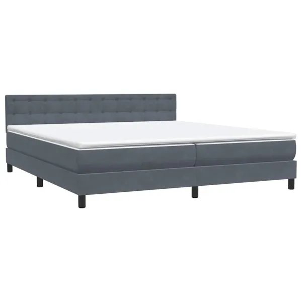 Pat box spring cu saltea, gri închis, 180×210 cm, catifea