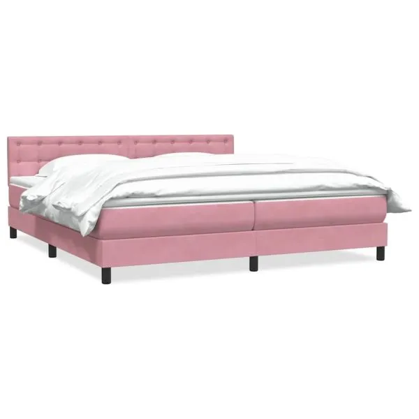 Pat box spring cu saltea, roz, 180×210 cm, catifea