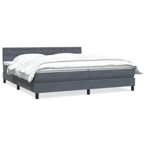 Pat box spring cu saltea, gri închis, 200×210 cm, catifea