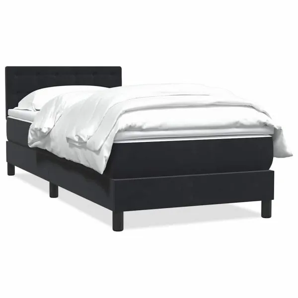 Pat box spring cu saltea, negru, 80×220 cm, catifea