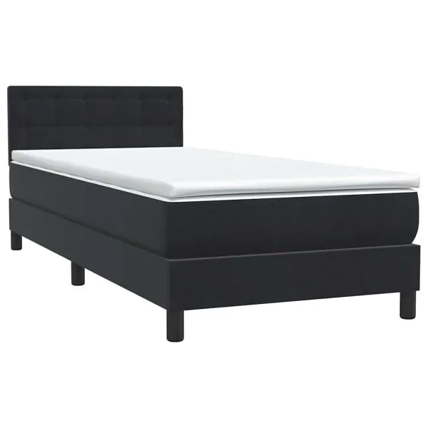 Pat box spring cu saltea, negru, 80×220 cm, catifea