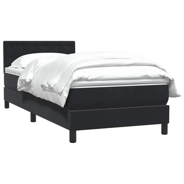 Pat box spring cu saltea, negru, 90×220 cm, catifea