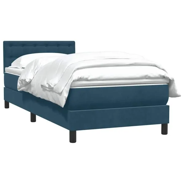 Pat box spring cu saltea, albastru închis, 90×220 cm, catifea
